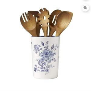 The Pioneer Woman Delilah 6-Piece Acacia Wood & Bamboo Melamine Crock Set, Blue